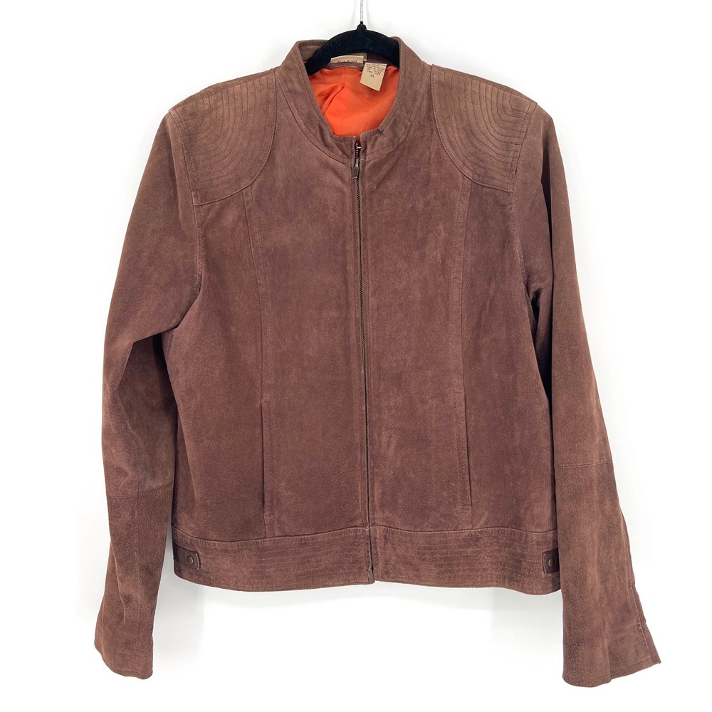 Ruff Hewn Womens XL Brown Genuine Suede Leather Moto Cafe Racer Jacket Fall